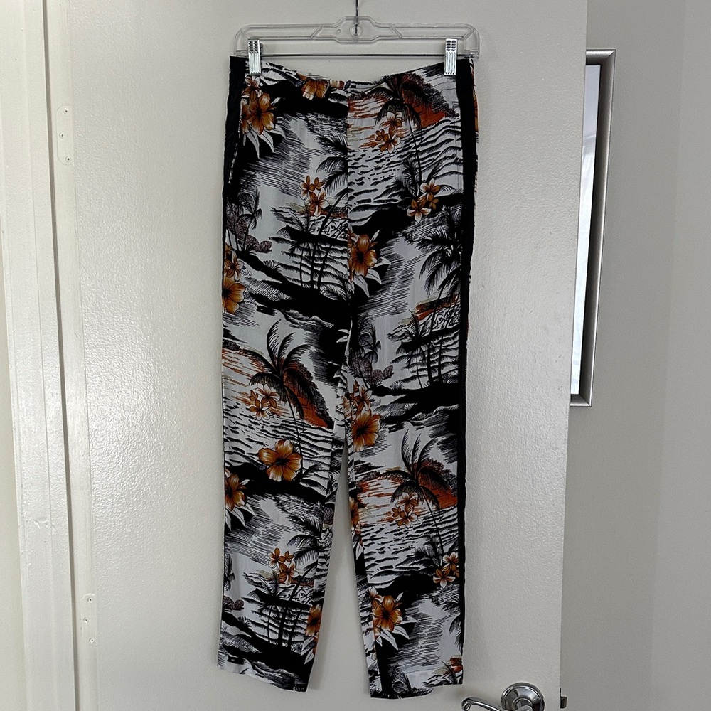 Maje Black and Orange Floral Women's Cropped Pants